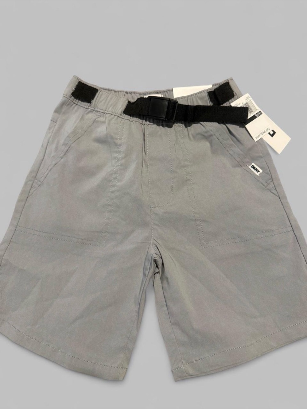 DKNY Gray Kids Pull-On Shorts with Black Webbing Belt